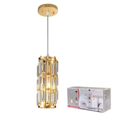 Imagem de XLHYTF Luzes pendentes ilha de cozinha 1 luz, luminárias pendentes douradas modernas, mini lustre de cristal, luminária de suspensão ajustável para sala de jantar sobre mesa quarto (pacote dourado com