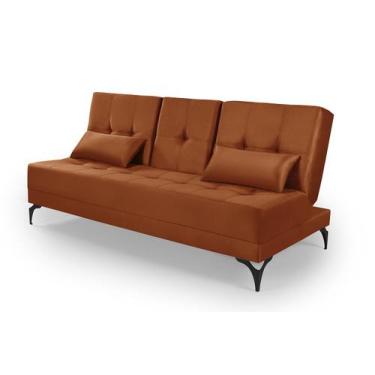 Imagem de Sofa cama colorado reclinavel com mesinha porta copos tecido suede - T