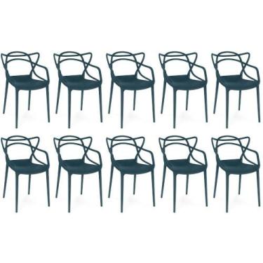 Imagem de Kit 10 Cadeiras de Jantar Allegra Design Empilhável - Azul Marinho - M