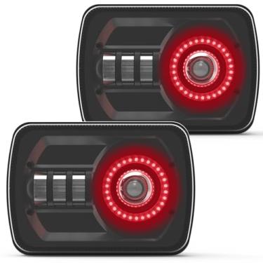 Imagem de Farol de LED 5 x 7 7 x 6 H6054 com seta âmbar vermelho compatível com S10 Blazer Express Van/Wrangler YJ XJ Cherokee Truck Van