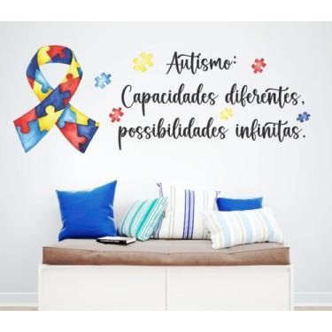 Imagem de Adesivo de Parede Frase e Laço do Autismo Quebra Cabeça - Colakoala Ad