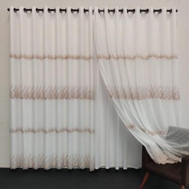 Imagem de Cortina Para Varão De Voil Bordado Com Forro Sala Porta 4,00x2,50 - Sa