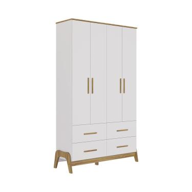 Imagem de Armário Infantil Guti Retrô 4 Portas Liso Branco Amêndoa