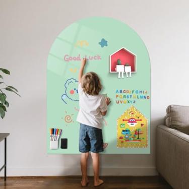 Imagem de Quadro negro magnético para crianças, 100 cm x 80 cm - adesivo atualizado, inclui quadro apagável a seco, estojo magnético, 5 marcadores de quadro branco à base de água (verde claro)