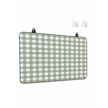 Imagem de Capas superiores de fogão para fogão elétrico 71 x 51 cm, protetor de fogão de vidro resistente ao calor xadrez búfalo verde sálvia, verde, branco, xadrez, moderno, cerâmica, fogão, bancada, cobertura