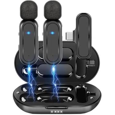 Imagem de Microfone de Lapela Sem Fio 3 em 1 Qualidade Profissional, Redução de Ruído, Compatível com Android Ideal para Gravação, Podcasts e Entrevistas com Som Nítido e Sem Interferências