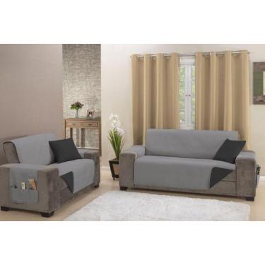 Imagem de Protetor Impermeável Sofá de 3 Lugares King Cinza/Preto - MR