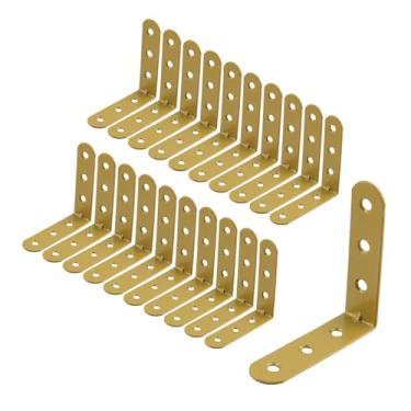 Imagem de Wealrit 20 peças de suportes de canto em forma de L suportes de ângulo reto dourado, fixador de móveis de madeira com parafusos para comprimento de gaveta de cadeira de armário - 6,7 cm