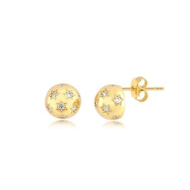Imagem de Brinco Meia Bola Detalhado Com Estrelinhas Cristal Folheado - Radhau J