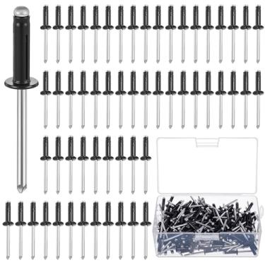 Imagem de LEIFIDE 200 peças de 3/40.6 cm x 3/10.2 cm rebites de três dobras sortidos de alumínio preto triplo aderência pop rebites estilo lâmpada para caiaque naval barcos edifícios recipientes