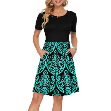 Imagem de Vestido feminino AUSELILY, manga curta, joelho de verão com bolsos