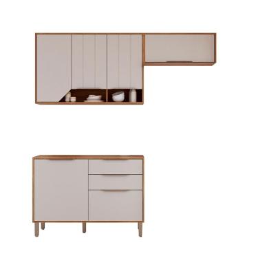 Imagem de Kit Armário Cozinha Compacta Celeste 200cm 6 Portas E Balcão Cinamomo-Off White