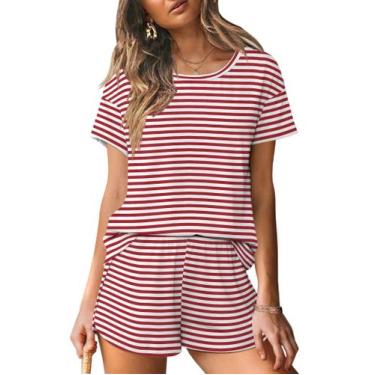 Imagem de Conjunto de pijama e shorts femininos de manga curta com gola redonda 