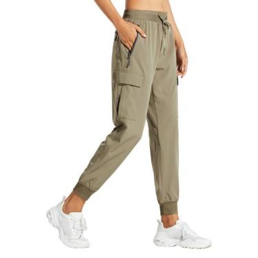 Imagem de Calças de caminhada Libin femininas Cargo Joggers cáqui tamanho GG