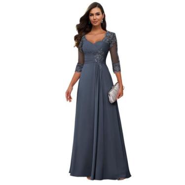 Imagem de Vestido Loyeloy Lace Stormy Blue Mãe da Noiva Chiffon