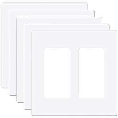 Imagem de EMITEVER Capa decoradora de placa de parede sem parafuso de 2 gangs para tomada de receptáculo e interruptor de luz, tamanho padrão 11 cm A x 11 cm L, placa frontal termoplástica inquebrável