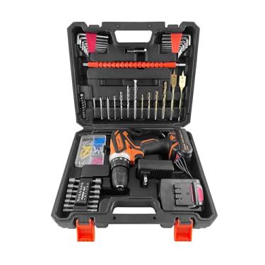 Imagem de SOLUDE Kit de furadeira sem fio máximo de 16,8 V, conjunto de furadeiras elétricas com 2 pacotes de bateria de íon de lítio de 3000 mAh, mandril sem chave de 9,5 cm, velocidade variável, posição 18+1