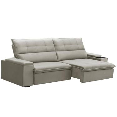 Imagem de Sofá Retrátil Reclinável Para Sala 4 Lugares 270cm Niels F04 Veludo Bege - Lyam Decor