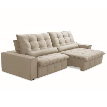 Imagem de Sofá Retrátil Reclinável Para Sala 4 Lugares 290cm Curie F04 Veludo Bege - Lyam Decor