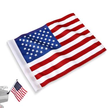 Imagem de FOVPLUE Kit de bandeira americana de 38.1 cm x 28 cm – Cores vivas, resistente ao desbotamento – Cabeçalho de lona resistente e costura dupla – Para Harley Sissy bar/porta-malas/bagageiros/suporte de