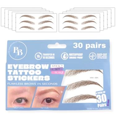Imagem de Bliss and Beyond USA Adesivos de tatuagem de sobrancelha à prova d'água – caixa de luxo com 30 pares | Sobrancelhas temporárias realistas semelhantes a cabelos para alopecia, câncer e queda de cabelo
