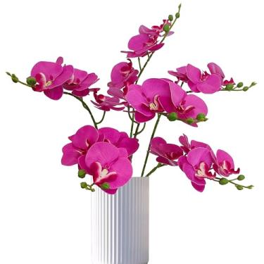 Imagem de ATFL Pacote com 6 flores artificiais de orquídea vermelha rosa, toque real, 58 cm, buquês de haste de orquídea artificial artificial de látex realista, flor phalaenopsis falsa para decoração de