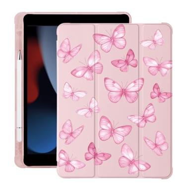 Imagem de BlHMCASE Linda capa Y2K borboleta rosa para iPad 7ª/8ª/9ª geração com suporte para lápis, hibernar/despertar automático, capa traseira de TPU macio de couro rosa para iPad de 10,2 polegadas 2019/2020
