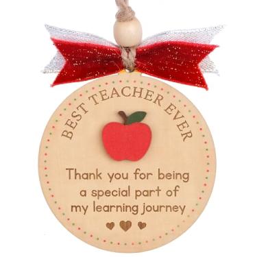 Imagem de Enfeite Best Teacher Ever – Maçã de madeira para professor – "Thank You for Being A Special Part of My Learning Journey" – Lindo fim de ano ou lembrança de volta às aulas do estudante (B80)