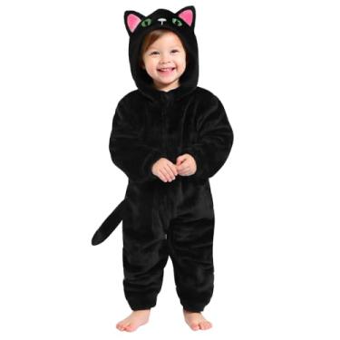 Imagem de Macacão infantil com capuz e zíper para bebês de 6 meses a 4 anos, Preto | Gato, 6-9 Months