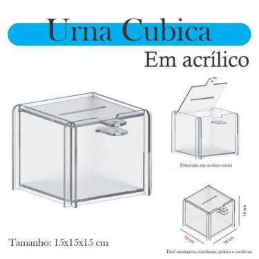 Imagem de Urna Acrílico Sorteio Caixa Sugestões Cubo Cofre 15 X 15 Cm