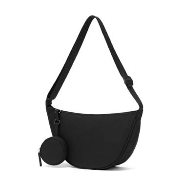 Imagem de ALWY Bolsa Transversal Feminina Estilo Meia-Lua - Alça Ajustável, Inclui Mini Bolsa para Moedas e Fone - Perfeita para Dia a Dia, Viagens e Atividades Esportivas (Preto)