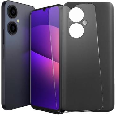 Imagem de TNKISRY Capa para celular BLU G64 [6,8 polegadas], capa protetora preta de TPU macio, posição precisa do orifício, película protetora de tela temperado [1 unidade]