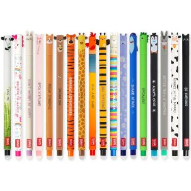 Imagem de LEGAMI - Conjunto de 18 canetas de gel apagáveis com tinta apagável termossensível, variedade de cores de tinta e designs de barril, ponta de 0,7 mm, designs de animais, frango, porco, burro, vaca etc