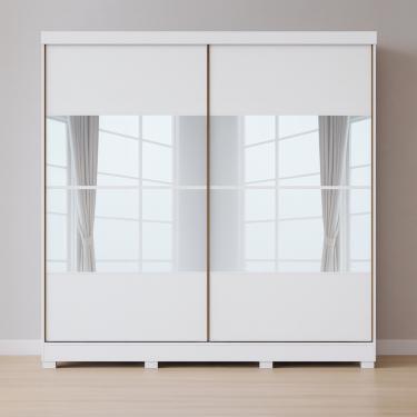 Imagem de Guarda Roupa Casal com Espelhos 2 Portas de Correr com Pés em MDF Pontal Móveis Castro - Branco Line