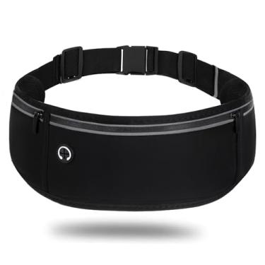 Imagem de Heclia Pochete de corrida para mulheres e homens, bolsa impermeável refletiva com suporte para telefone, bolsa de ginástica ajustável para esportes com bolsos com zíper, cinto de hidratação, preta