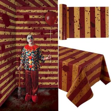Imagem de Oudain 1 Roll 98 Ft Creepy Carnival Tablecloth Roll Horror Circus Disposable Tablecloth DIY Bloody Creepy Carnival Tent Party Supply for Halloween Big Top Tent Backdrop Curtains Ceiling Wall Decor