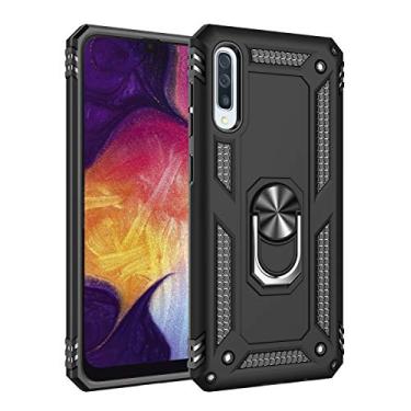 Imagem de SORAKA Capa para Samsung Galaxy A30s com suporte de anel capa protetora para Samsung Galaxy A50 capa traseira de policarbonato rígido com placa de metal para suporte magnético de telefone carro preto