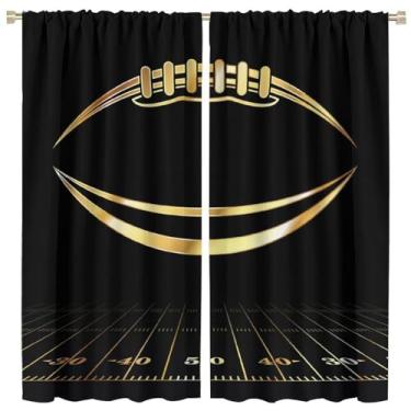 Imagem de Cortinas blackout para janela de futebol americano, preto e dourado, para adolescentes, meninos, jovem, sala de estar, quarto, 66 cm (L) x 84 (C) 2 painéis, estilo 1