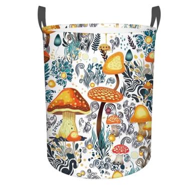 Imagem de Cesto de lavanderia Mushrooms Fantasy Forest, cesto de roupa suja dobrável portátil com alças, lona e forro impermeável para lavanderias, casa, organizador de brinquedos