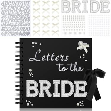 Imagem de Fuyoooo Livro de recortes de 20 x 20 cm Letras para a Noiva Livro de Memórias de Casamento DIY Papel em Branco Álbum de Fotos Placa de Livro de Visitas com Adesivos de Pérola, Letras Metálicas e Laços