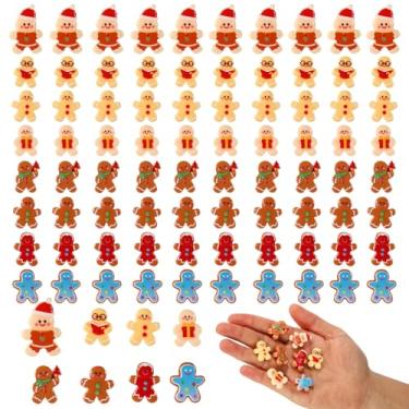 Imagem de 80 Mini Enfeites Boneco Gengibre, Decorações em Miniatura Boneco Gengibre Resina Pequeno Artesanato Natal DIY Pequeno Enfeite Resina com Fundo Plano para Decoração Festa Natal (8 Estilos)