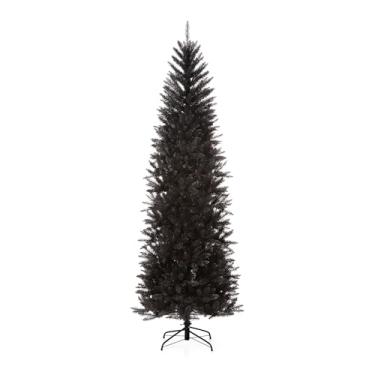 Imagem de Glitzhome Árvore de Natal artificial com lápis preto de 2,3 m para espaços pequenos, 1188 pontas de PVC/PET, ramos articulados, fácil montagem com suporte de metal