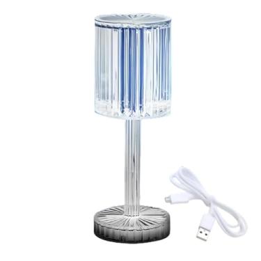 Imagem de Luminária de Mesa Cristal Diamante LED – Abajur de Cabeceira Decorativo, 3 Cores, Toque e USB Recarregável