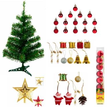 Imagem de Arvore de Natal Pequena de Mesa Decorada 60cm com Pinheiro Verde Tradicional 50 galhos