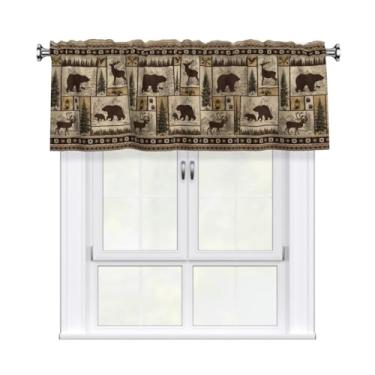 Imagem de Giwawa Saia de cortina de cozinha Forest Bear Deer 1 painel Woodland Wildlife Short Topper Window Treatment Valances for Bedroom Bathroom, 137.2 cm x 45.7 cm
