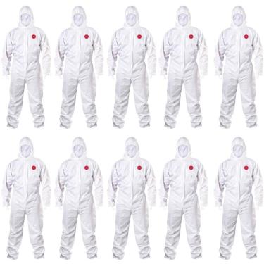 Imagem de Kit 10 Macacão Descartável Impermeável Para Proteção Química Tipo 6 EPI Steelflex