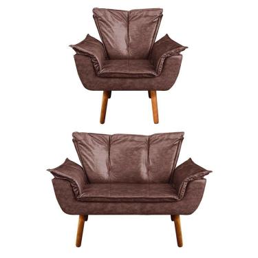 Imagem de Kit 1 Namoradeira e 1 Poltrona Opala Corano Marrom - Drossi
