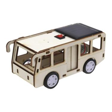 Imagem de Milageto Ônibus de madeira movido a energia solar, carro de brinquedo, brinquedo científico, artesanato faça você mesmo, kit de projeto educacional para
