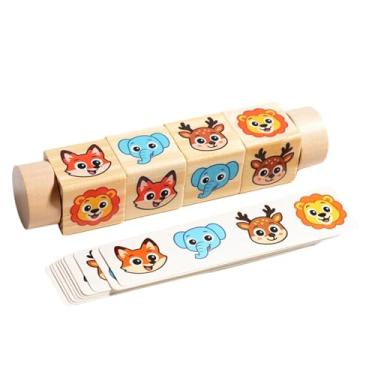 Imagem de oshhni Quebra-cabeças de blocos de correspondência, blocos de construção rotativos, jogo de tabuleiro de correspondência rotativo, brinquedos educativos para, Animais