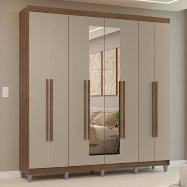 Imagem de Guarda-roupa Casal Com Pés 8 Portas Batentes Com Espelho Rustic-crema-rustic Venus Madesa